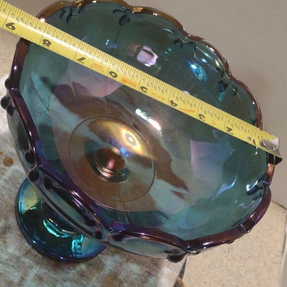 Vintage Indiana Glass Blue Carnival Glass Teardrop Garland Compote Dish - Picture 4 of 5